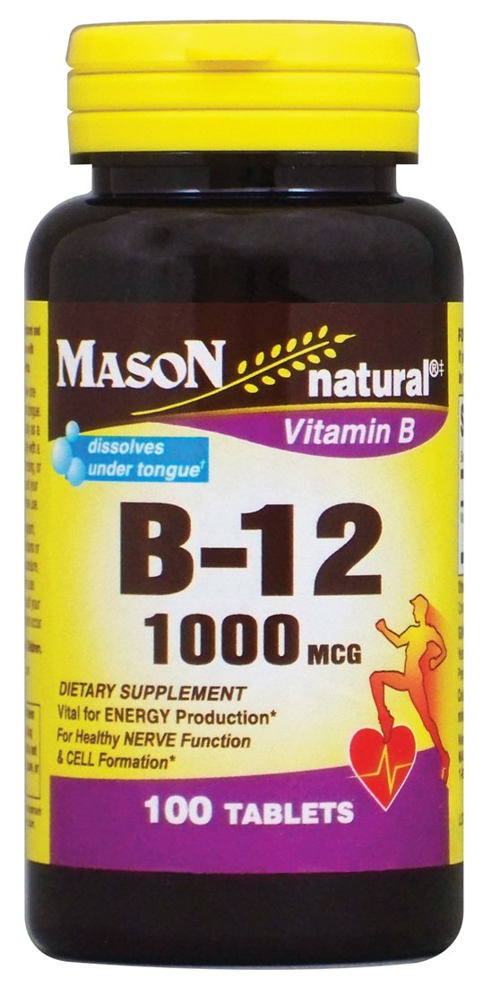 Mason Vitamins B-12 1000 mcg Sublingual Cianocobalamina, 100 Tabletas