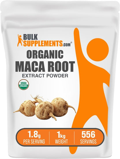 BulkSupplements.com Maca Orgánica en Polvo - Extracto de Raíz de Maca Orgánica, Suplemento Nutricional, Vegano y Sin Gluten, – Image 1