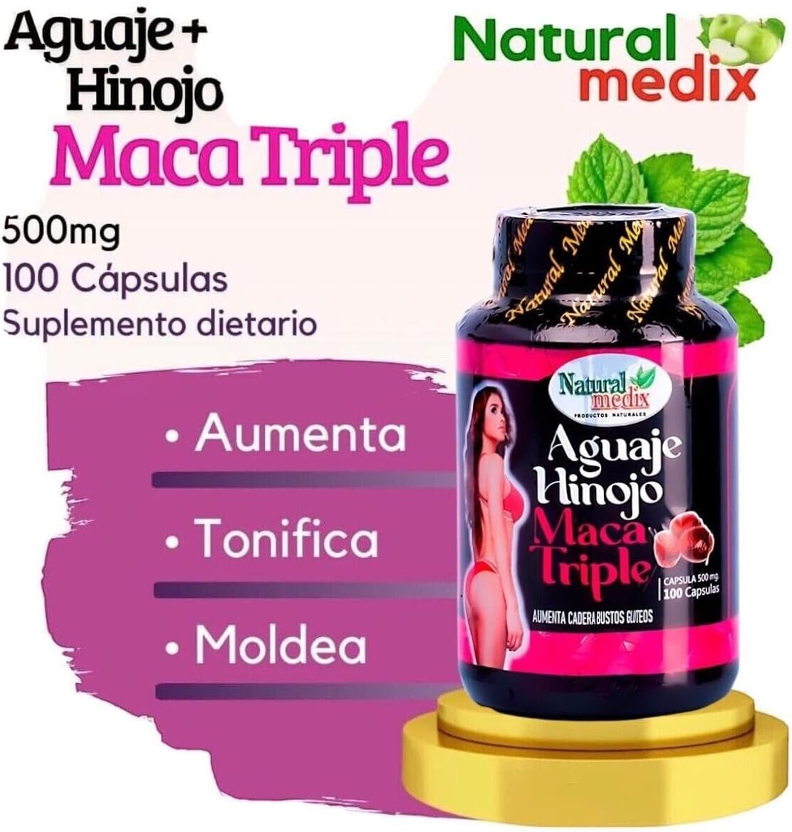 Natural medix Aguaje Hinojo Maca Triple (Maca Root Supplement) Premium 100 Cápsulas
