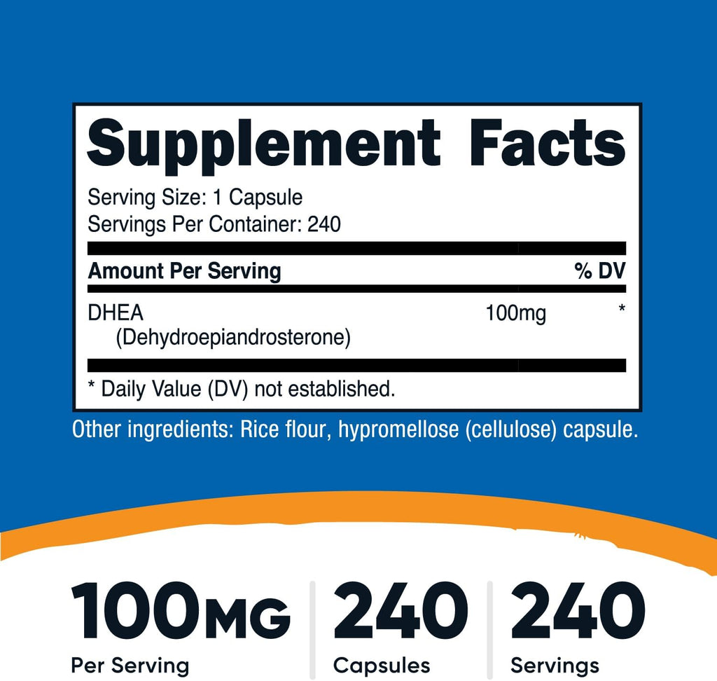 Nutricost DHEA 100mg, 240 Cápsulas - Sin Gluten, Sin Soja, No GMO
