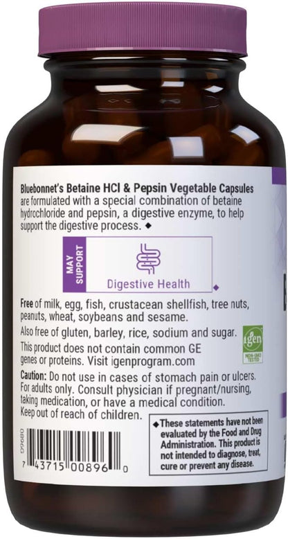 BlueBonnet Betaina HCl con Pepsina – 90 Cápsulas Vegetales – Image 3