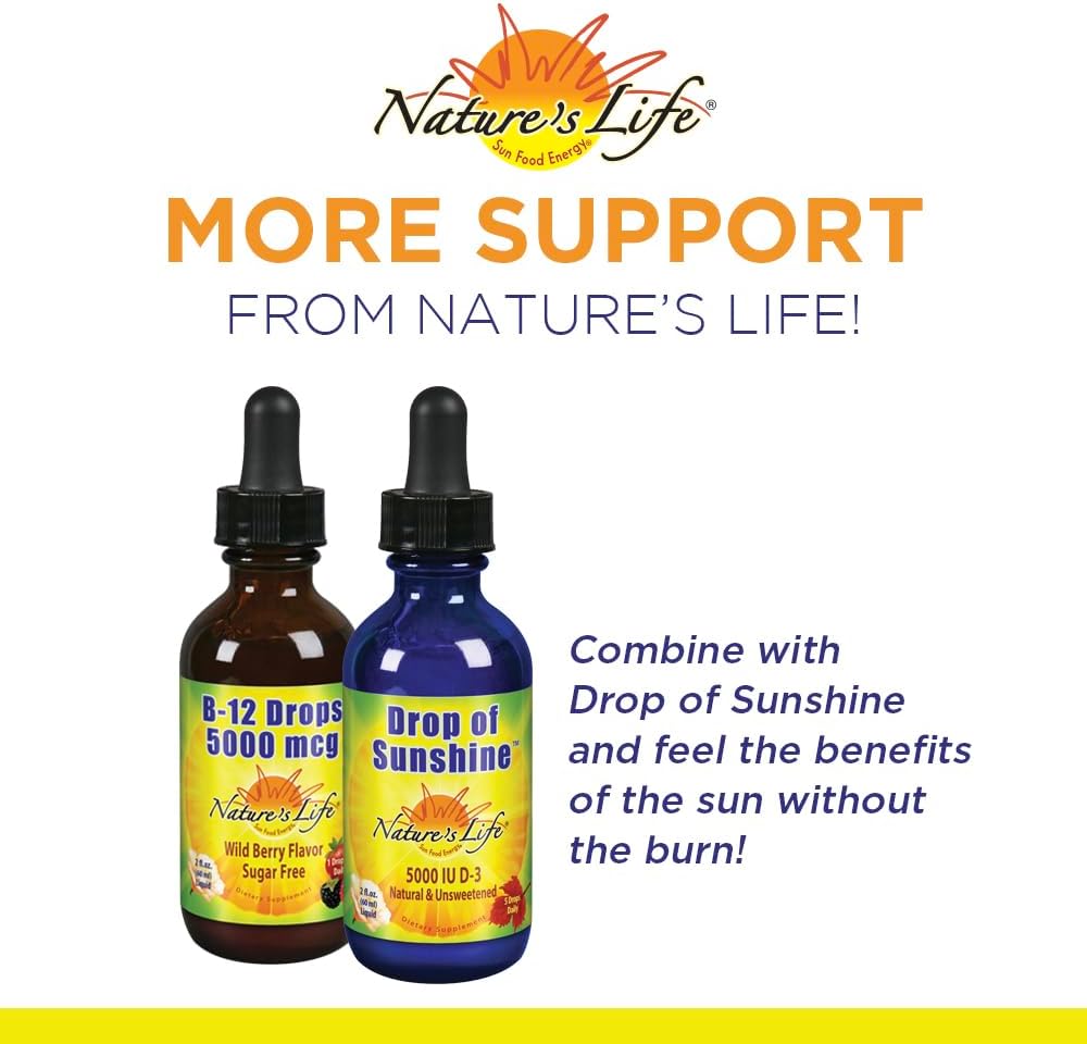 Nature's Life B12 Drops 5000 mcg - Methylcobalamin Vitamin B12 - Natural Mixed Berry Flavor Liquid Supplement, Sugar-Free 59 ml