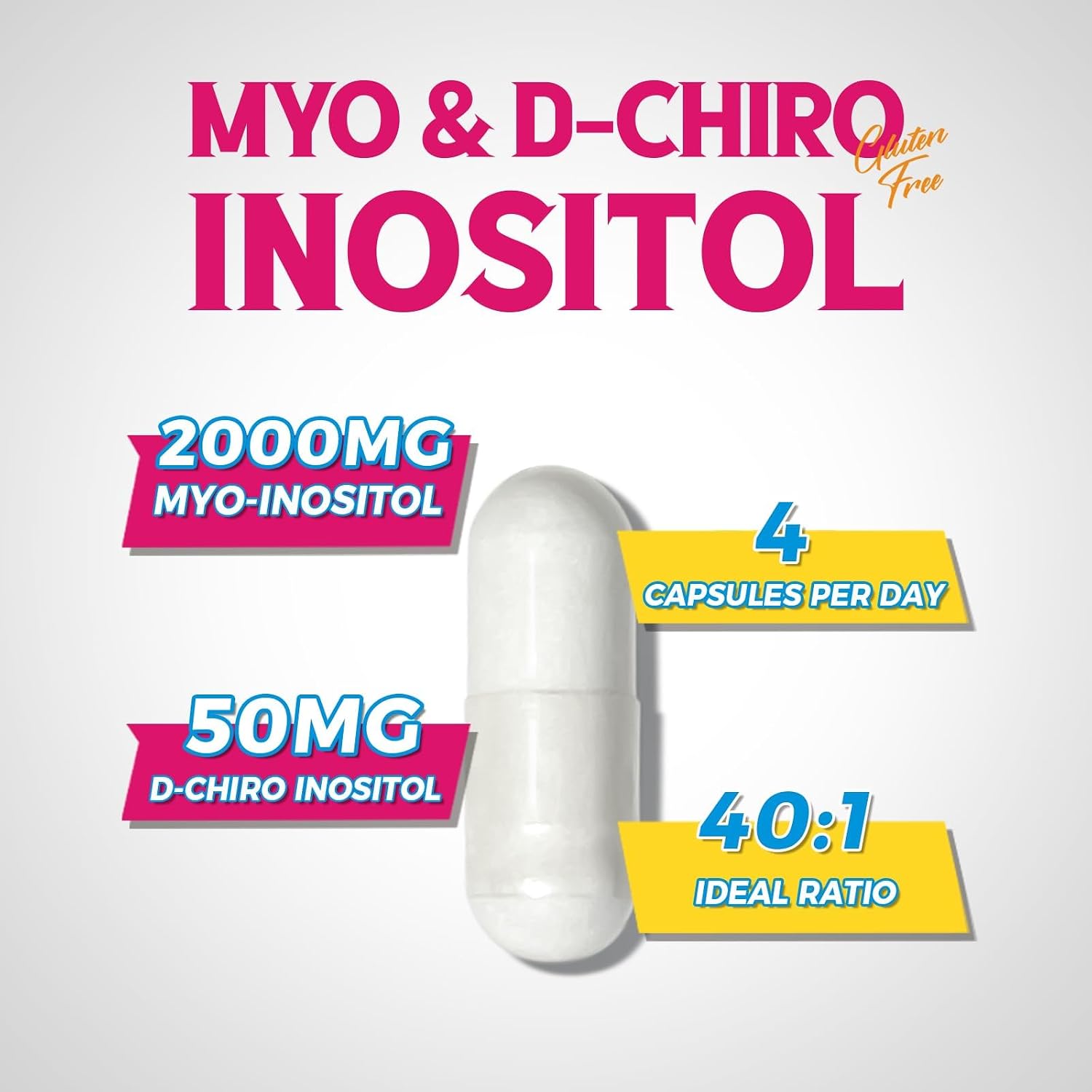 Vitalibre Inositol Supplement, Myo-Inositol & D-Chiro Inositol 40:1, 120 Cápsulas Veganas