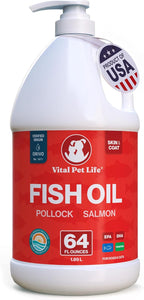 Aceite de Pescado para Perros - Piel y Pelaje Saludable, Salmón y Abadejo, Omega 3 Líquido (1,89 L)