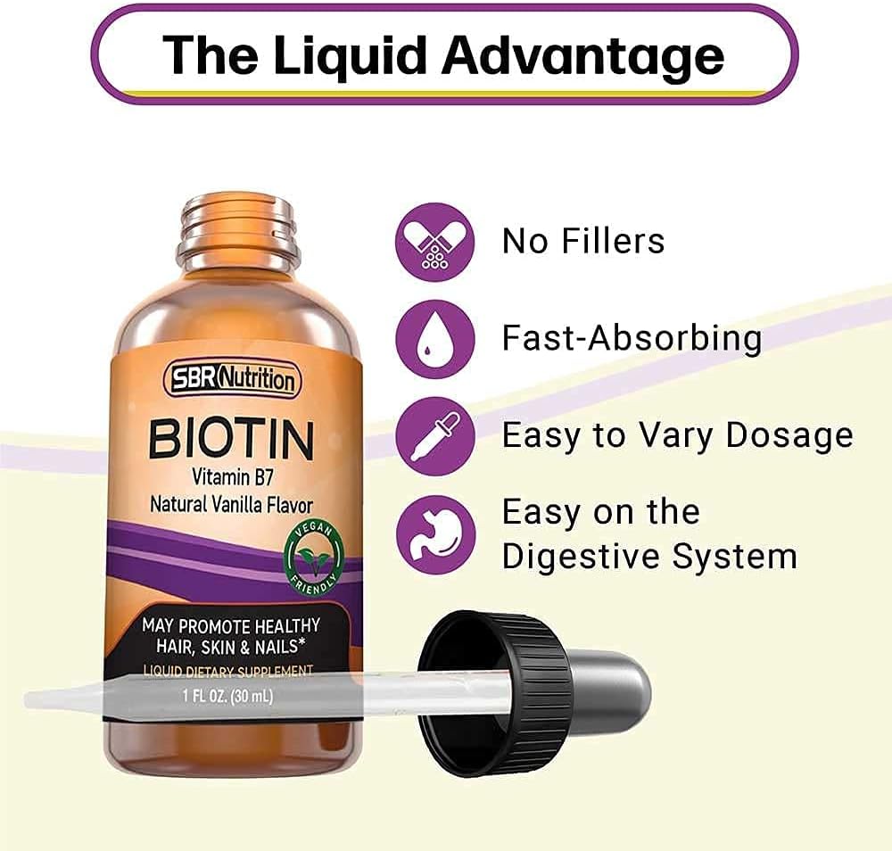 SBR Nutrition Gotas Líquidas de Biotina, 5000mcg por Dosis (60 Dosis) 30ml - Vainilla