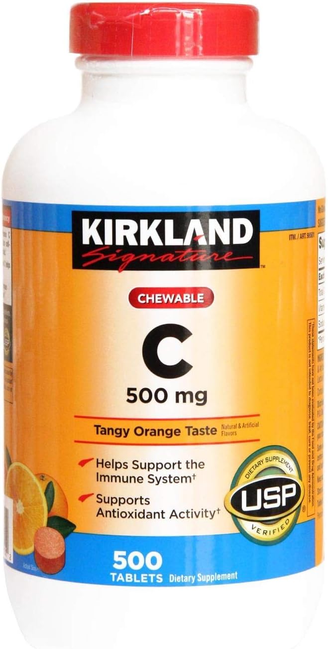 Kirkland Signature Vitamina C (500 mg), 500 comprimidos masticables, sabor a naranja