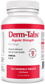 Derm Tabs Regular Strength para Perros - Apoyo para la Piel y el Pelaje - 120 Comprimidos Masticables