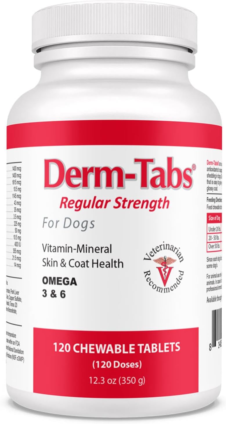 Derm Tabs Regular Strength para Perros - Apoyo para la Piel y el Pelaje - 120 Comprimidos Masticables