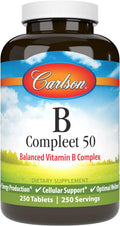 Carlson - B-Compleet 50, Balanced B Complex, 250 Tablets