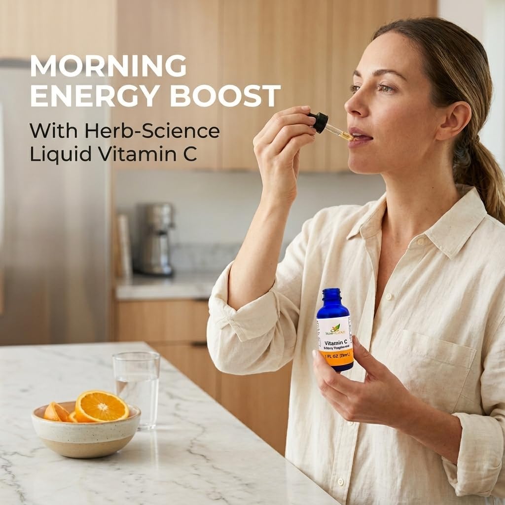 Herb-Science Vitamina C Líquida – Ácido Ascórbico Prensado en Frío, Gotas Sublinguales, Vegano, Sin Alcohol