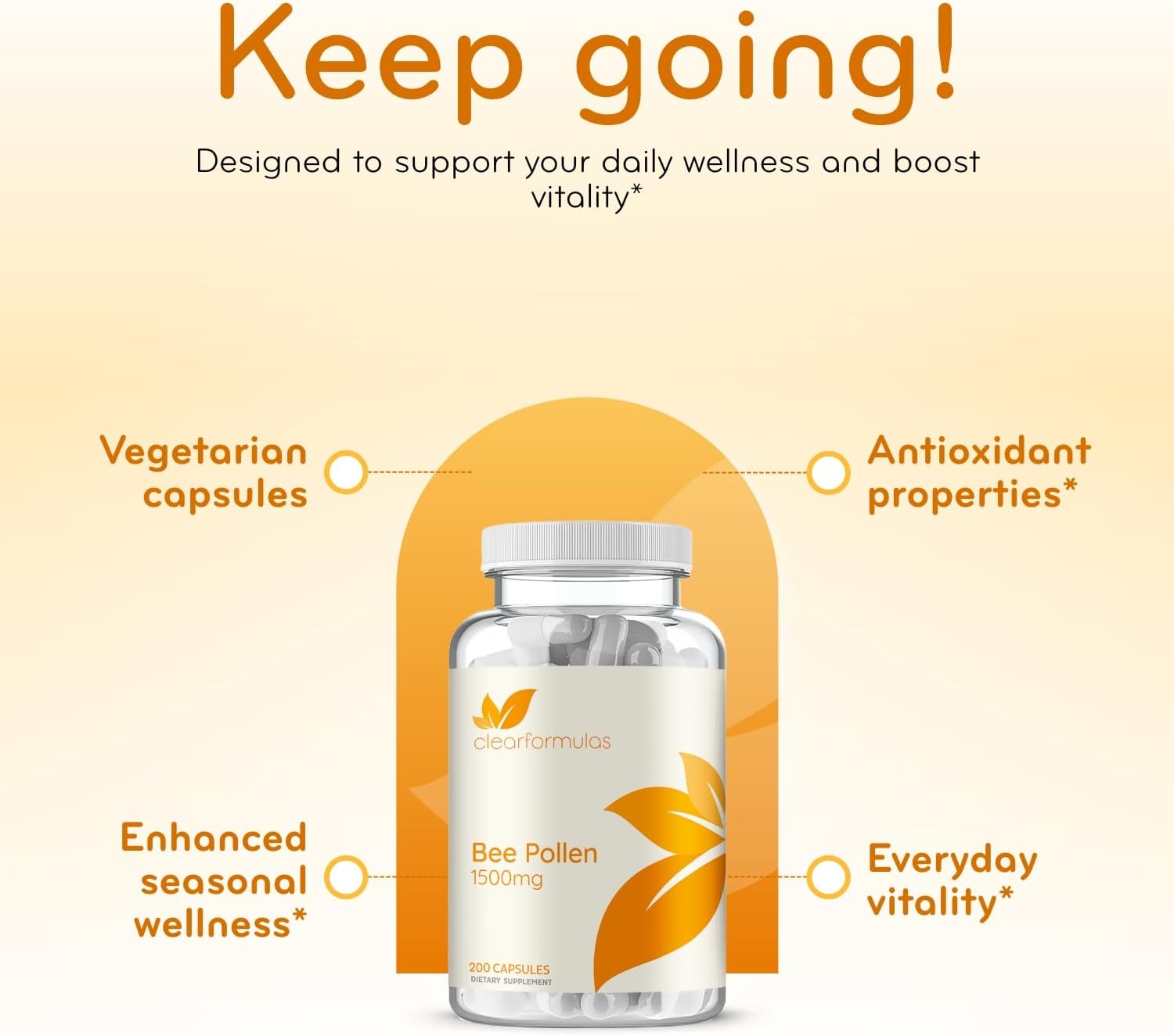 Clear Formulas Suplemento de Polen de Abeja de Alta Potencia - 1500mg por Dosis - 200 Cápsulas