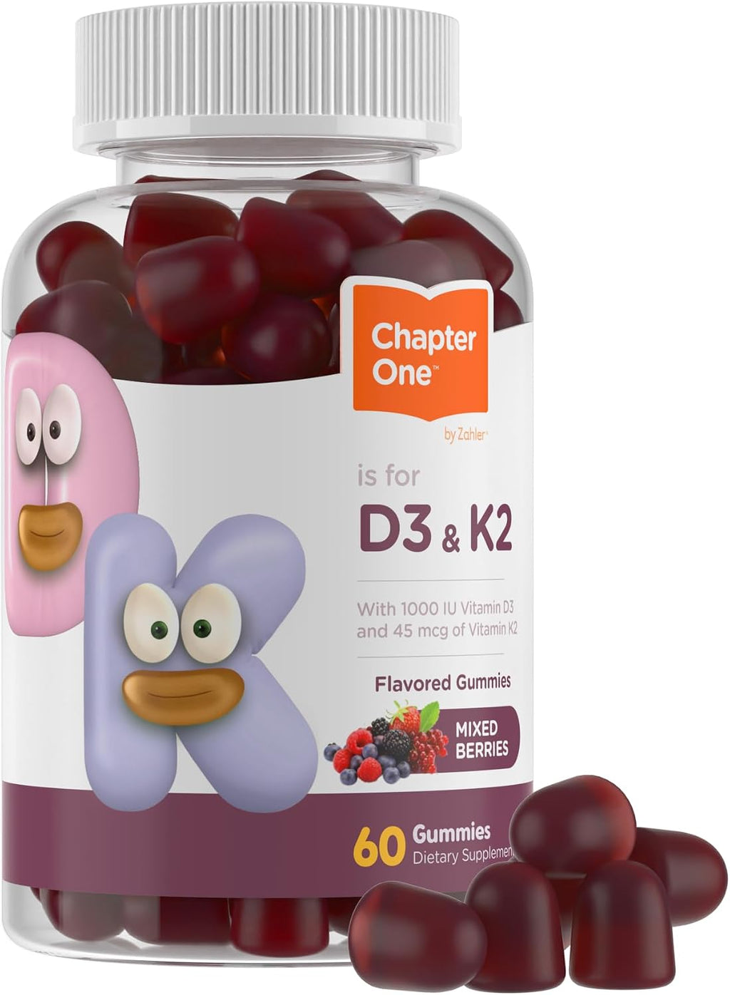 Zahler Chapter One Vitamin D3 & K2 Gominolas - Apoyo Inmune y Salud Ósea - Colecalciferol D3 y MK7 K2 - 60 Gominolas