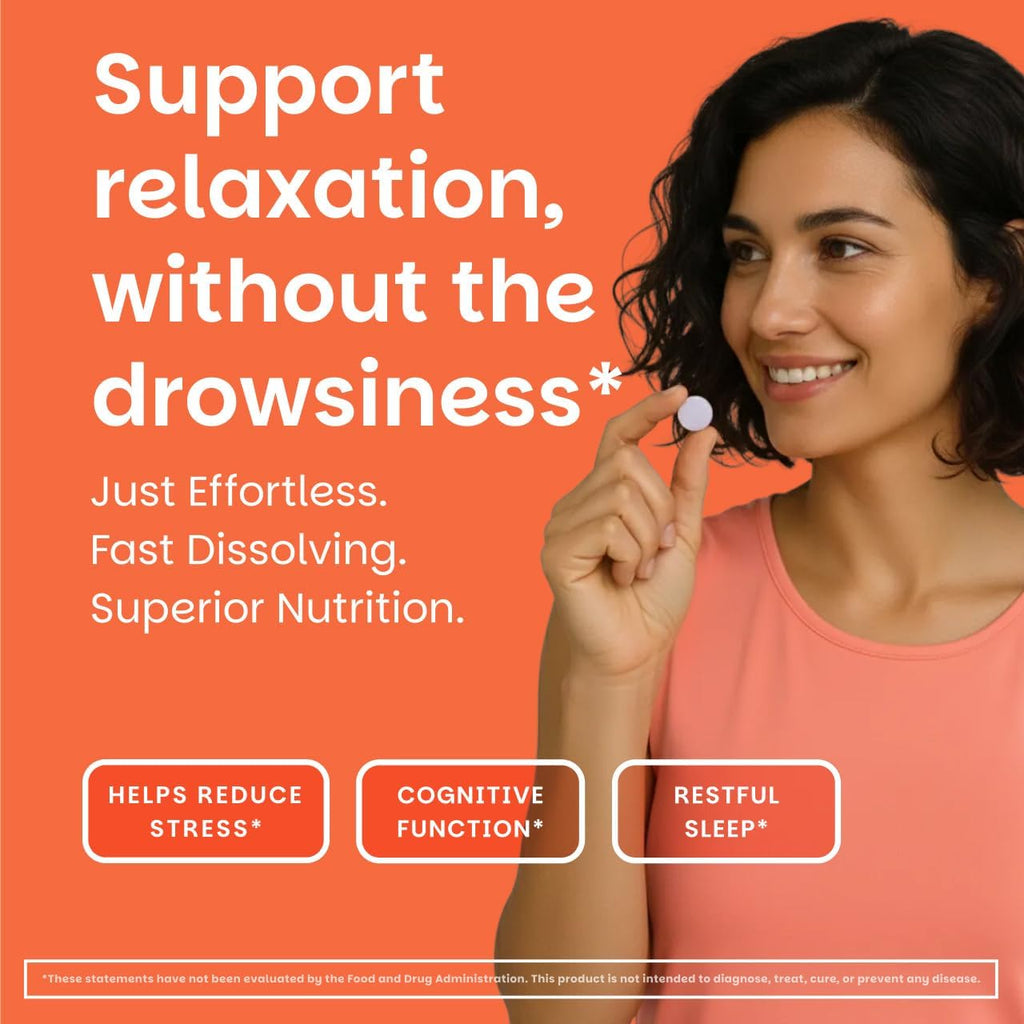 EZ Melts L-Teanina 200 mg - Suplemento para el Estrés y la Relajación - Sin Sabores Artificiales - Sin Somnolencia - No GMO y Vegano - Cereza Dulce - 60 Comprimidos Disolubles (30 Dosis)