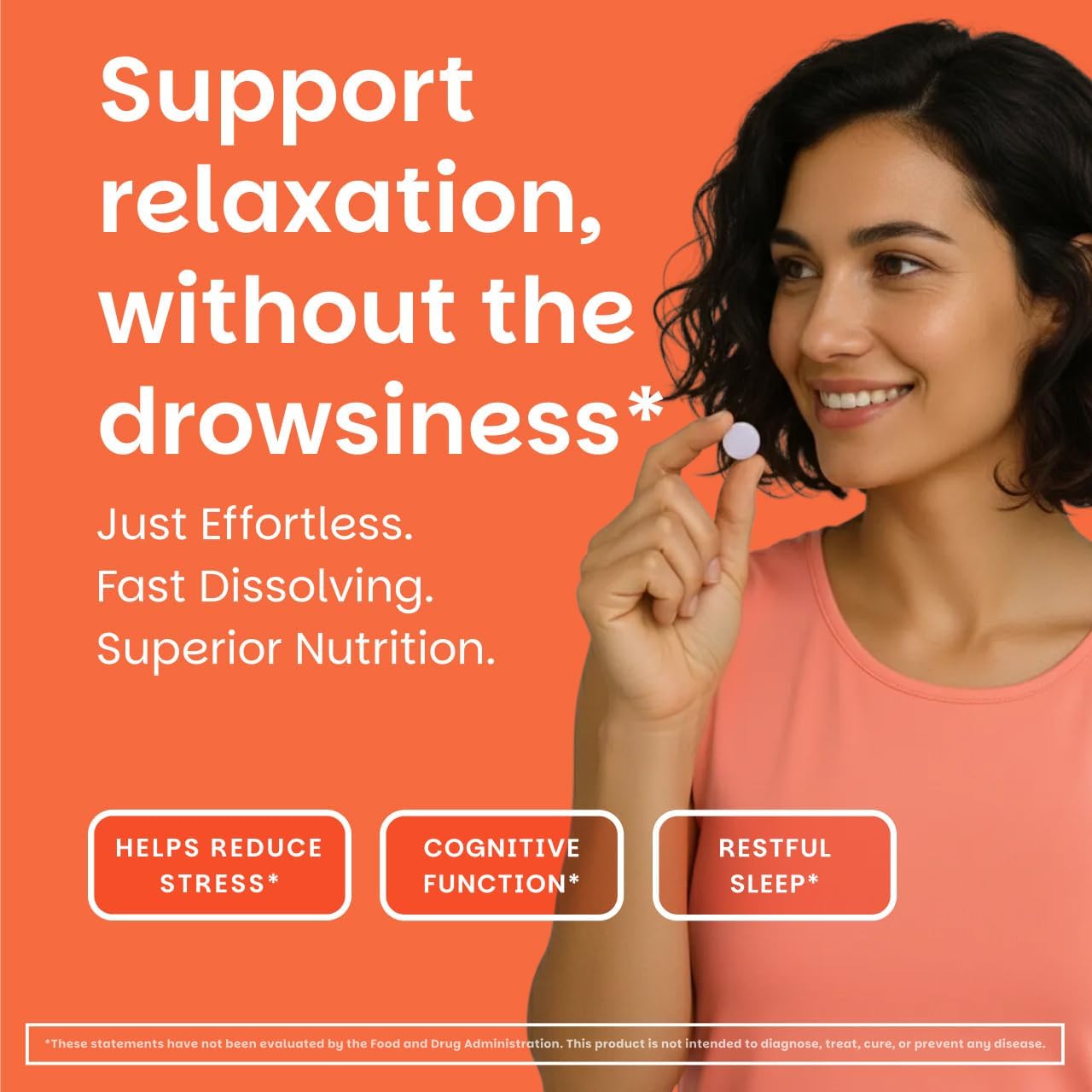 EZ Melts L-Teanina 200 mg - Suplemento para el Estrés y la Relajación - Sin Sabores Artificiales - Sin Somnolencia - No GMO y Vegano - Cereza Dulce - 60 Comprimidos Disolubles (30 Dosis)