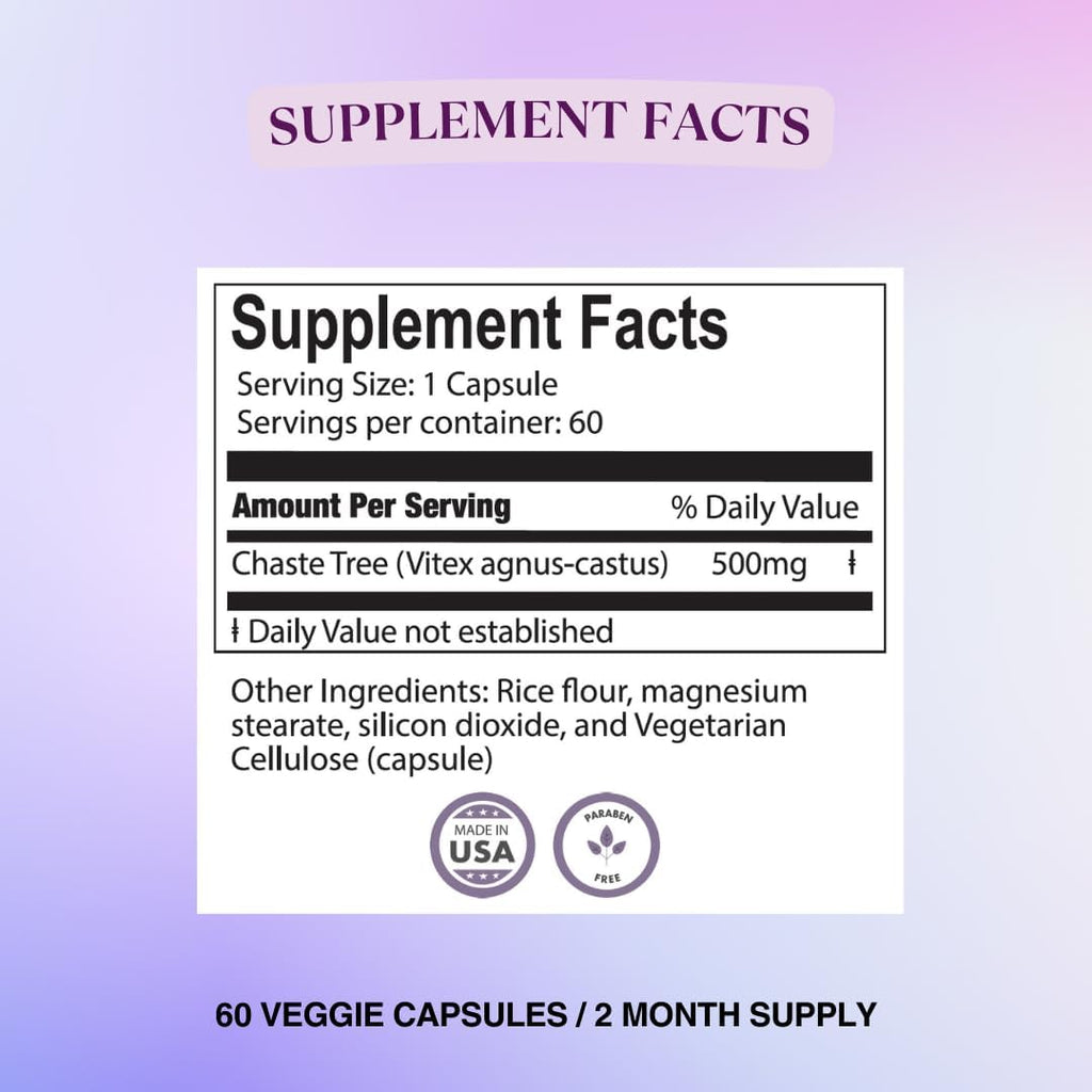 BIOLABS PRO Suplemento Natural de Vitex (Sauzgatillo) para Mujeres - Extracto Puro de Baya de Sauzgatillo 500mg, Fórmula de Máxima Potencia, Cápsulas Veganas, Apoyo al Equilibrio Hormonal - (60 Cápsulas - 2 Meses)
