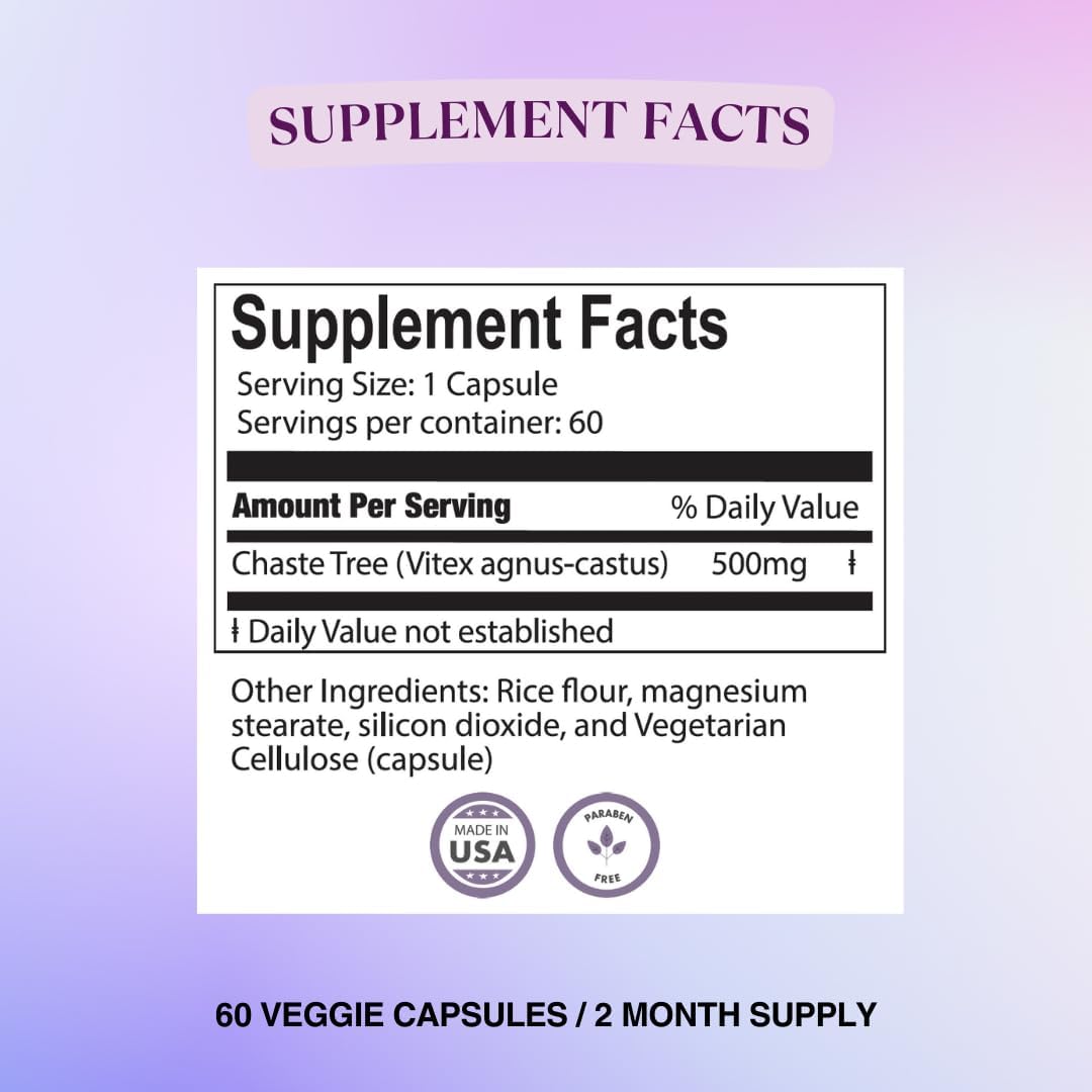 BIOLABS PRO Suplemento Natural de Vitex (Sauzgatillo) para Mujeres - Extracto Puro de Baya de Sauzgatillo 500mg, Fórmula de Máxima Potencia, Cápsulas Veganas, Apoyo al Equilibrio Hormonal - (60 Cápsulas - 2 Meses)
