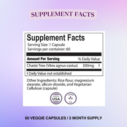 BIOLABS PRO Suplemento Natural de Vitex (Sauzgatillo) para Mujeres - Extracto Puro de Baya de Sauzgatillo 500mg, Fórmula de – Image 2