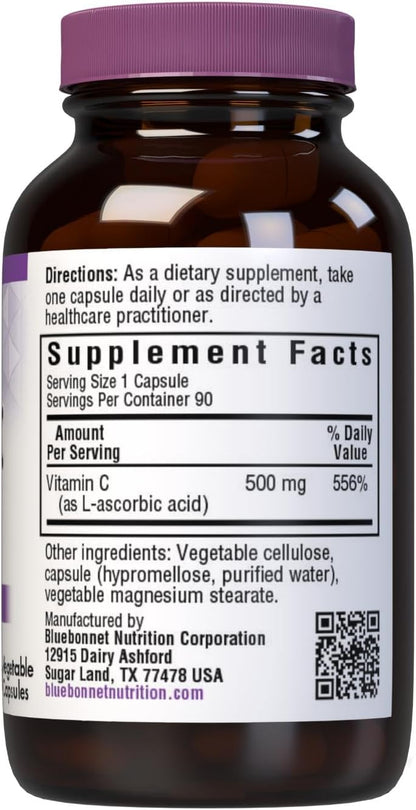 Bluebonnet Nutrition Vitamina C 500 mg, Cápsulas Vegetales, Ácido Ascórbico – Image 2