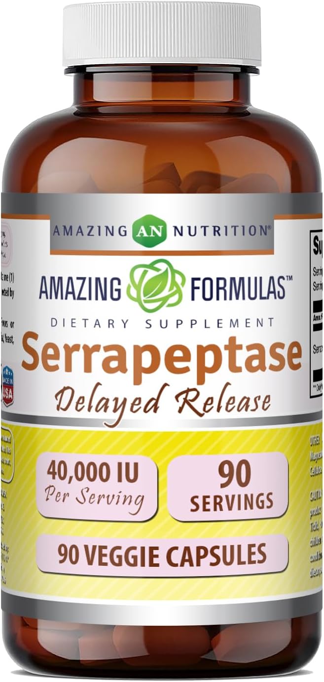 Amazing Formulas Serrapeptasa 40,000 UI, 90 Cápsulas Vegetales