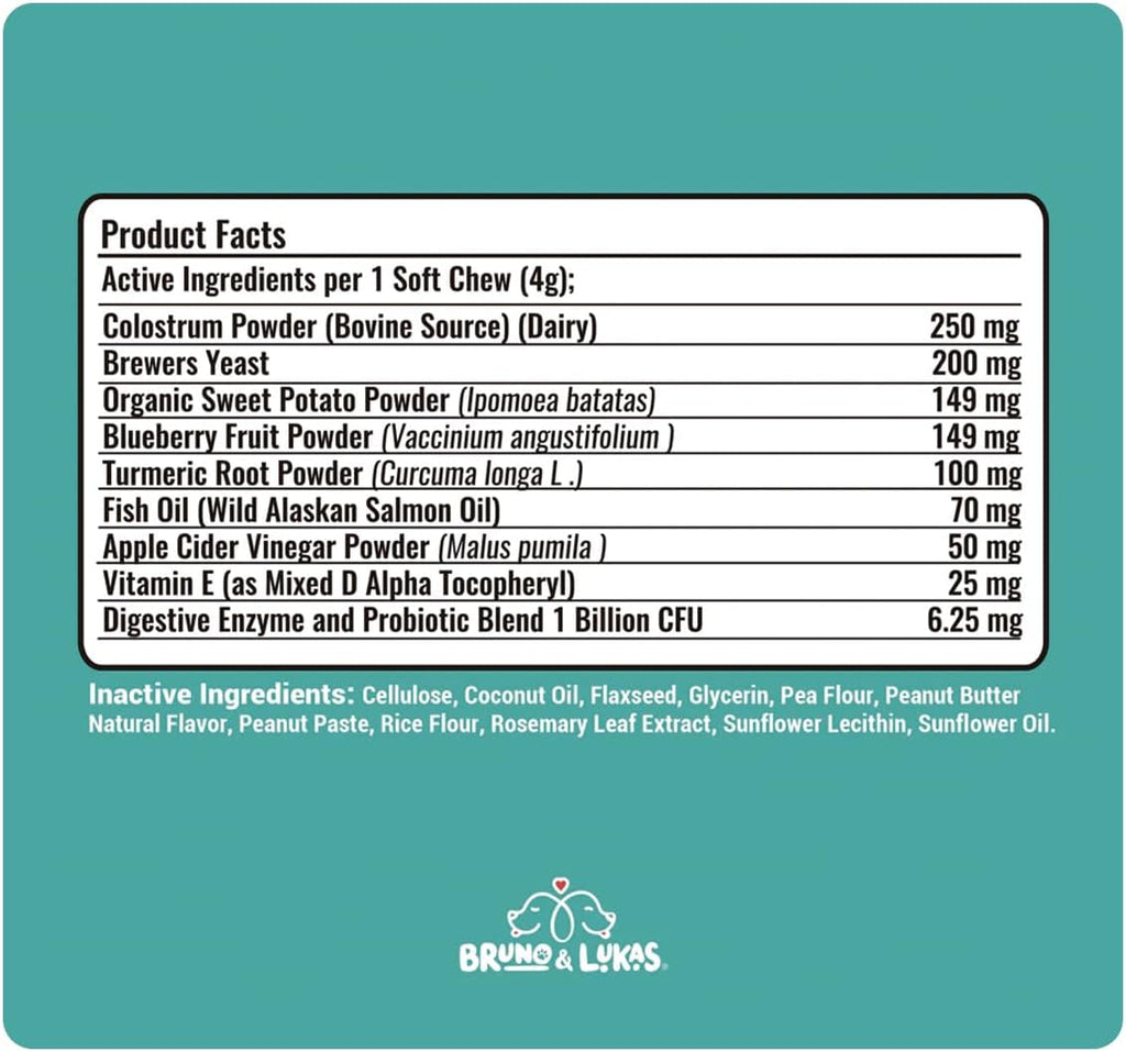 Multivitamin, Probiotics & Allergy Relief Chews for Dogs – 12-in-1 Daily Supplement with Omega 3, Colostrum & Antioxidants – Gut Health, Seasonal Allergy & Itch Support, Immune, Skin & Coat (90 Chews)