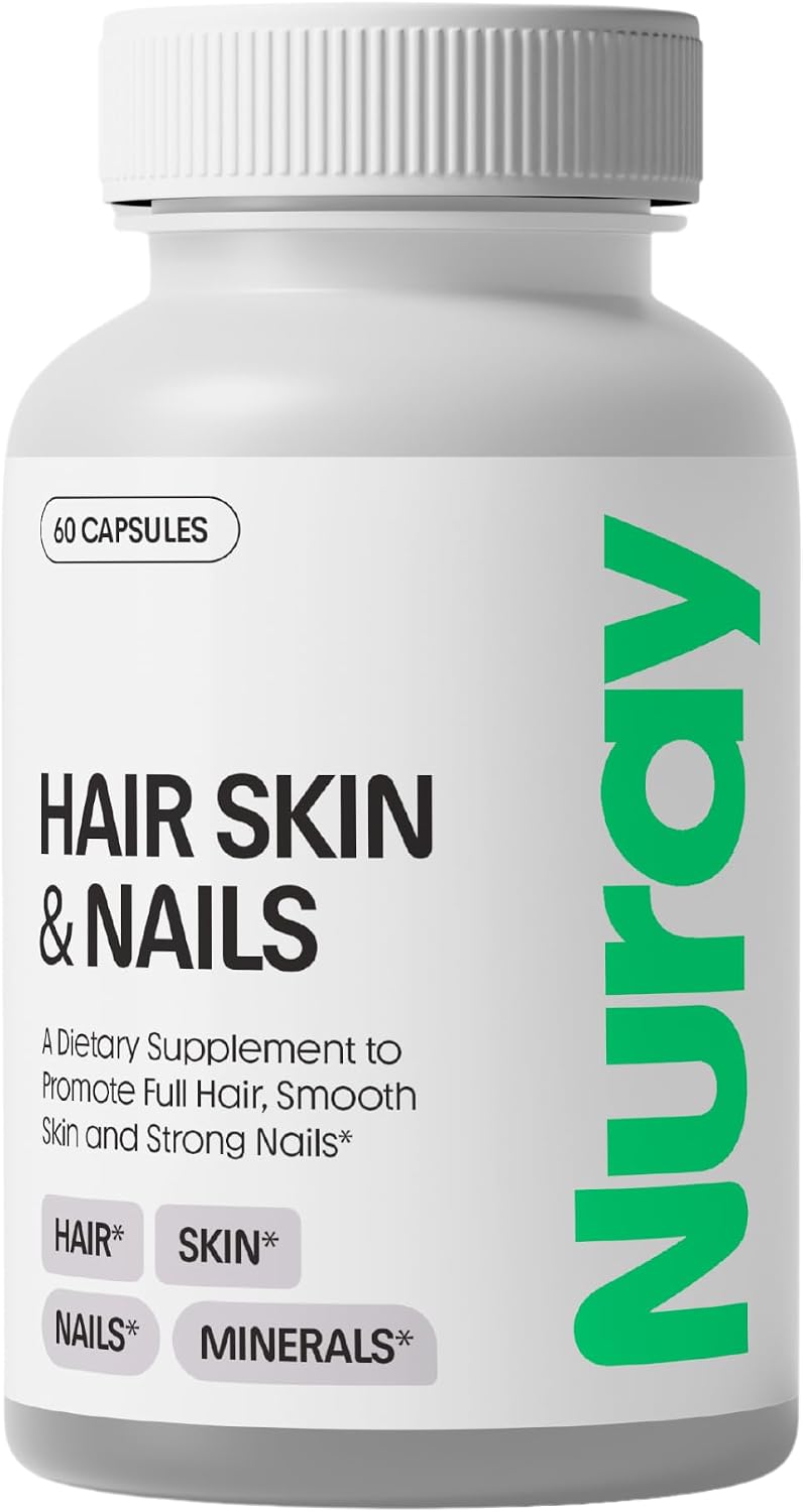 Nuray Vitaminas para Cabello, Piel y Uñas con Ácido Hialurónico, Biotina y Colágeno - Suplemento de Belleza con Vitamina B - 60 Cápsulas