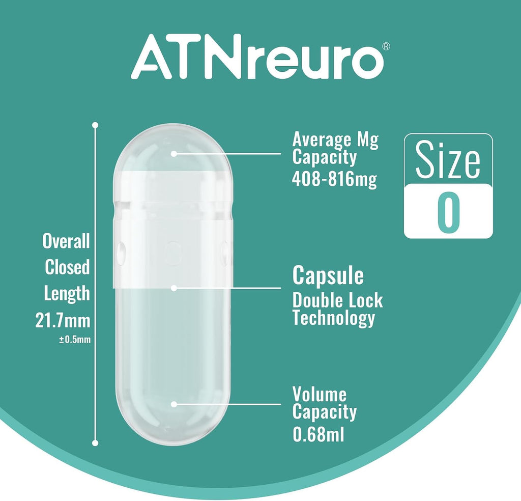 ATNreuro Cápsulas Vacías Veganas Pre-Separadas Tamaño 0 (200 uds), Cápsulas Vegetales Premium para Relleno de Suplementos