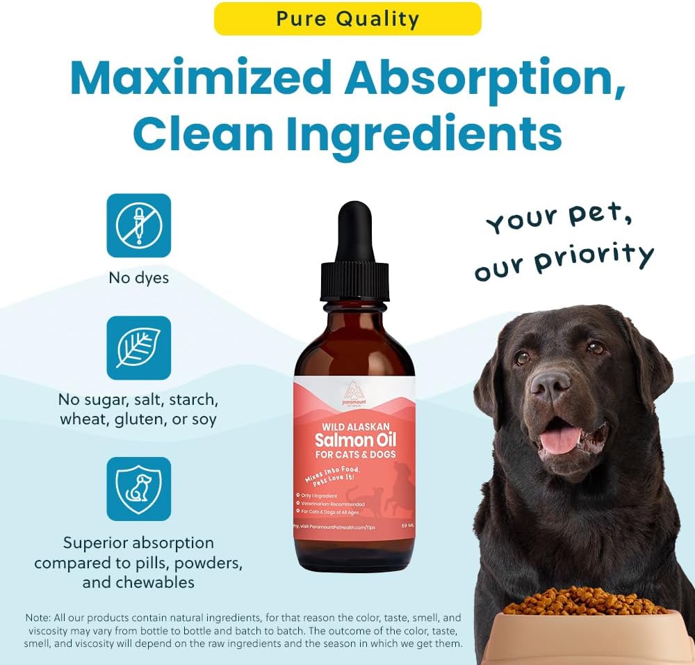 Aceite de Salmón Salvaje de Alaska para Gatos y Perros Pequeños - Apoya la Piel, el Pelaje, las Articulaciones y el Bienestar General - Puro y Premium - 2 oz