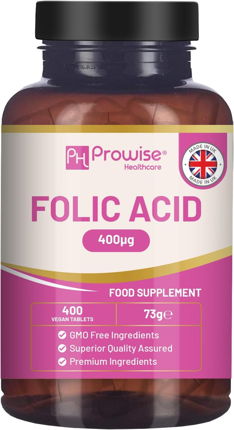 Ácido Fólico 400 mcg - 400 Comprimidos Veganos de Vitamina B9 | Cuidado del Embarazo | Hecho en Reino Unido – Prowise