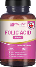 Ácido Fólico 400 mcg - 400 Comprimidos Veganos de Vitamina B9 | Cuidado del Embarazo | Hecho en Reino Unido – Prowise