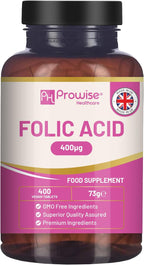 Ácido Fólico 400 mcg - 400 Comprimidos Veganos de Vitamina B9 | Cuidado del Embarazo | Hecho en Reino Unido – Prowise