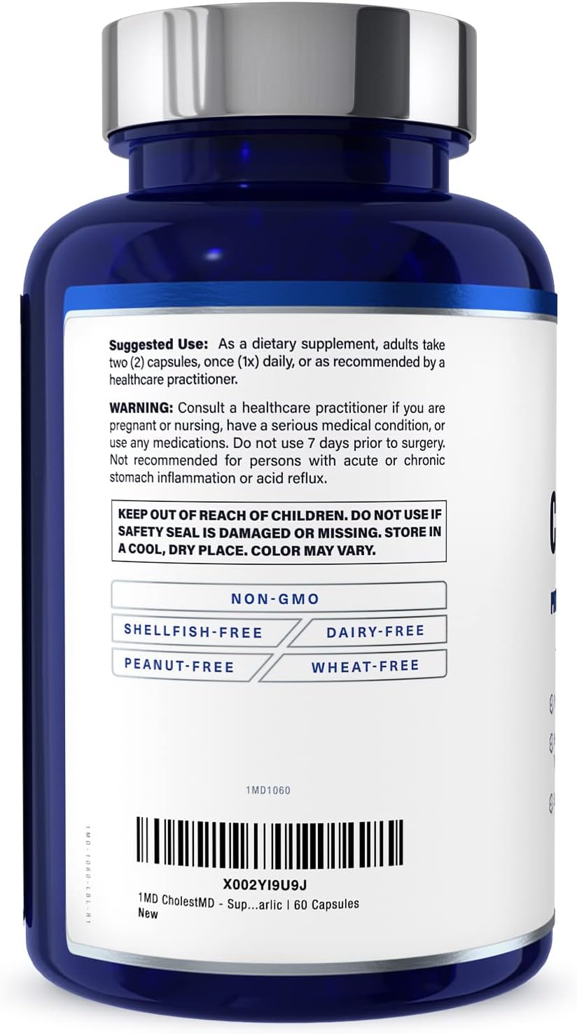 1MD Nutrition CholestMD con extracto de hoja de olivo, Bergavit, Niacina y Ajo | 60 cápsulas