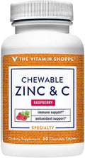 The Vitamin Shoppe Chewable Zinc with Vitamin C - Immune Defense | Raspberry Flavor | 60 Chewables