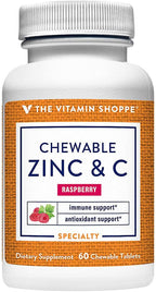 The Vitamin Shoppe Chewable Zinc with Vitamin C - Immune Defense | Raspberry Flavor | 60 Chewables