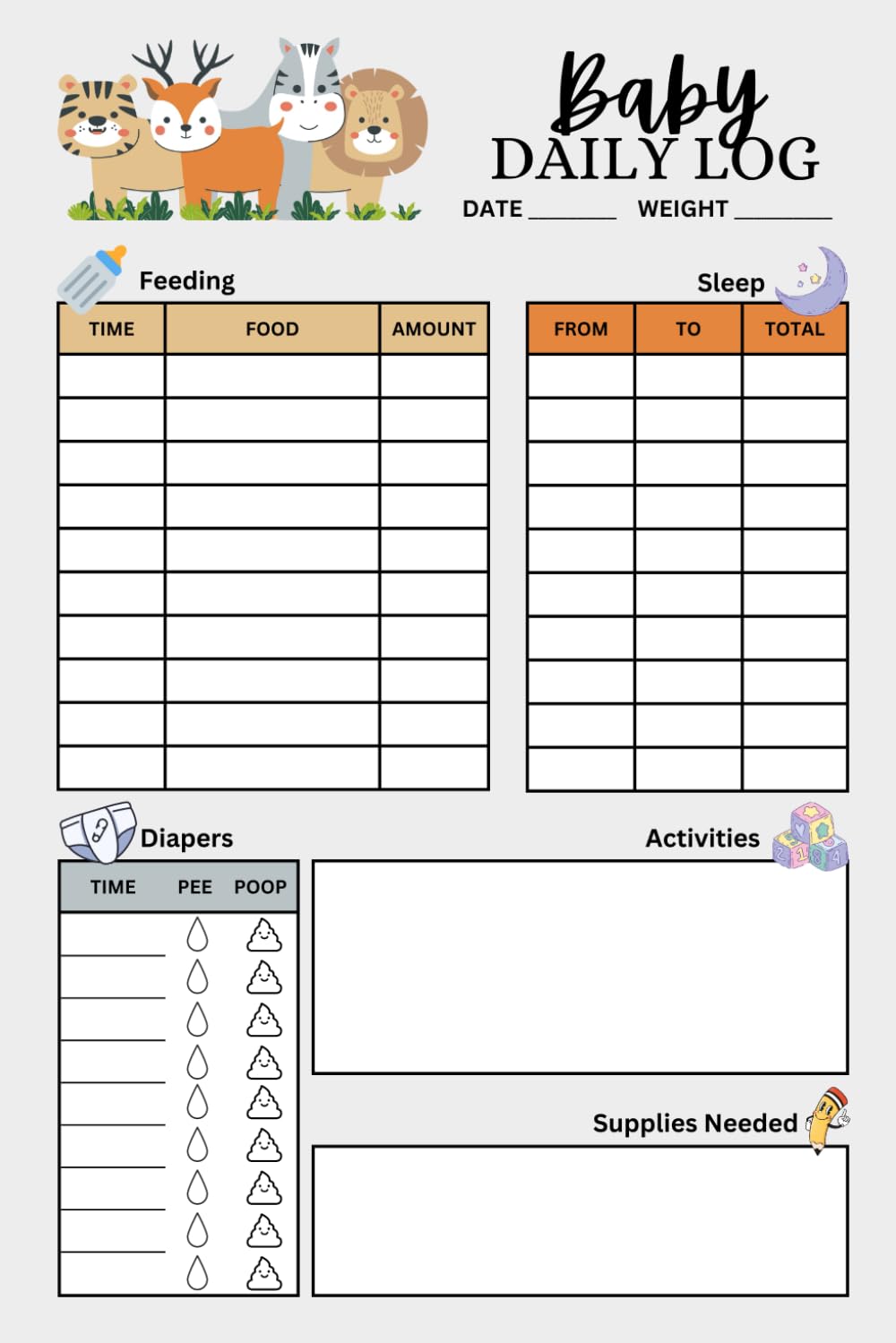Baby Daily Log Book: Track Feedings, Diapers, Sleep, Activities, And Supplies Needed | Perfect For New Parents And Experienced Nannies