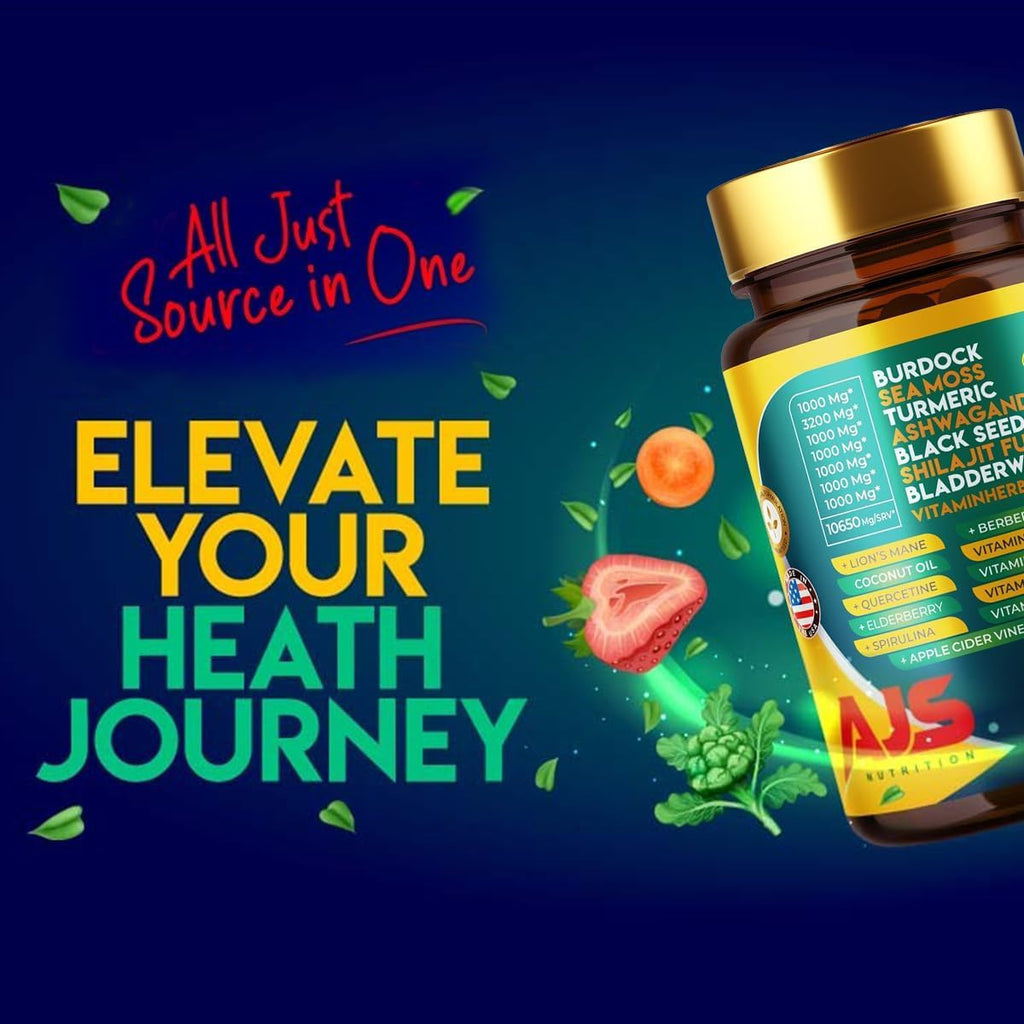 AJS Sea Moss Capsules 3200mg con Shilajit, Ashwagandha y Hierbas - 90 Cápsulas