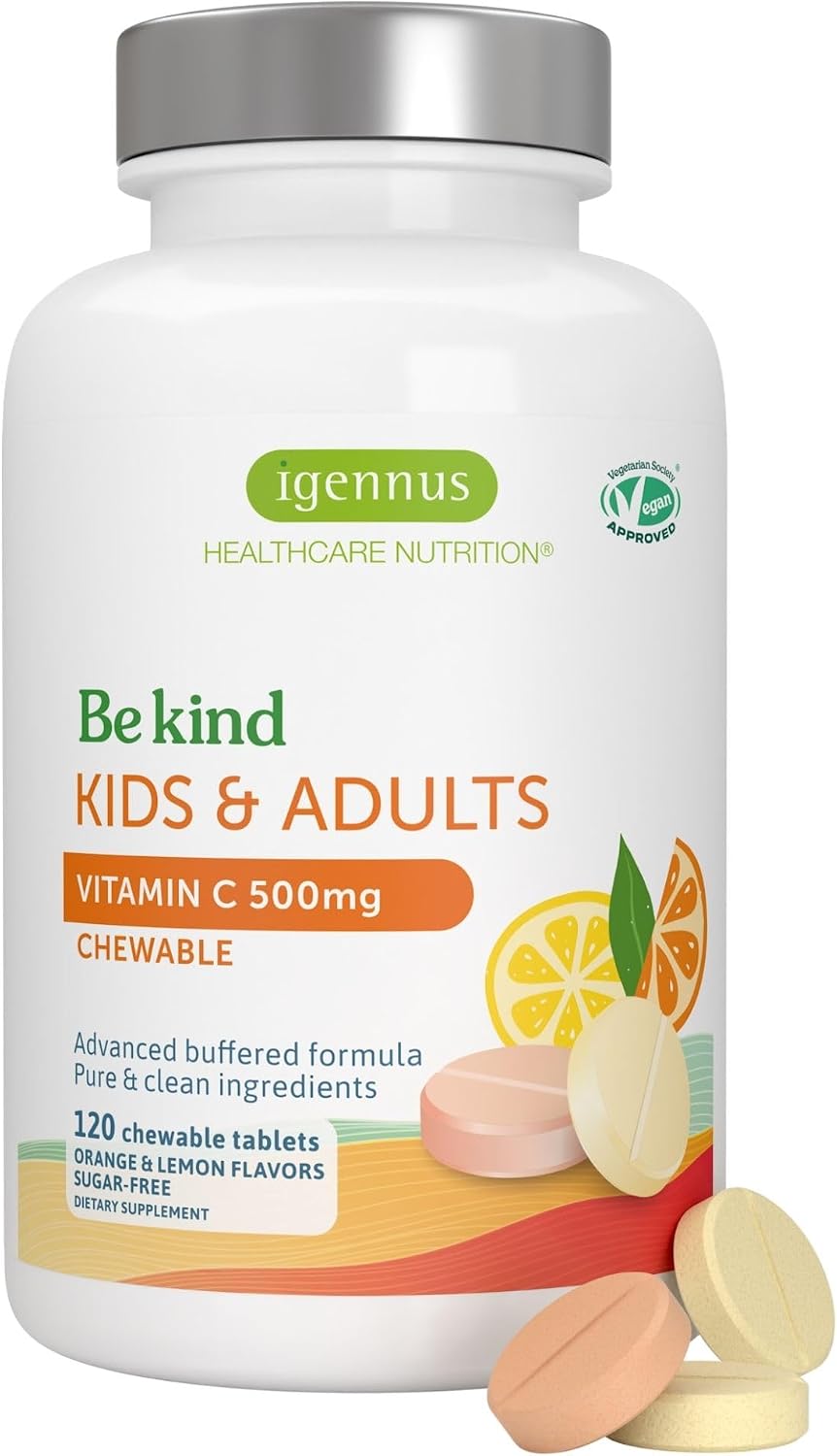 Igennus Vitamin C Chewable 500mg - Tamponada y Suave para Niños y Adultos - 120 Comprimidos