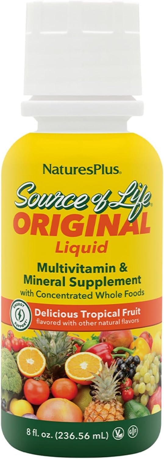 NaturesPlus Source of Life Líquido, Sabor Tropical - 236 ml - Suplemento Multivitamínico y Mineral - Sin Gluten, Vegano - 8 dosis