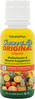 NaturesPlus Source of Life Líquido, Sabor Tropical - 236 ml - Suplemento Multivitamínico y Mineral - Sin Gluten, Vegano - 8 dosis