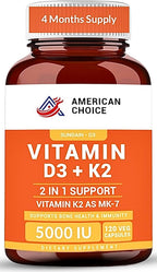 American Choice Vitamina D3 5000 UI + K2 (MK-7) 100 mcg – 120 Cápsulas