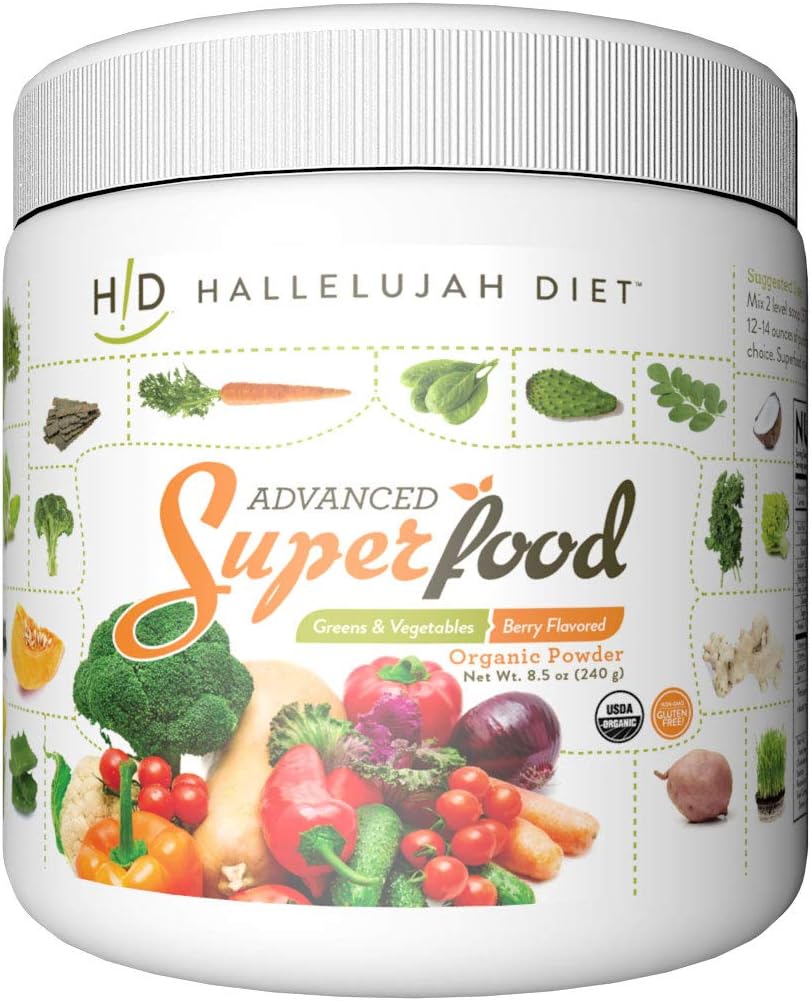 Advanced SuperFood, Mezcla de Verduras y Hortalizas Orgánicas en Polvo – Natural, 240 g, de Hallelujah Diet