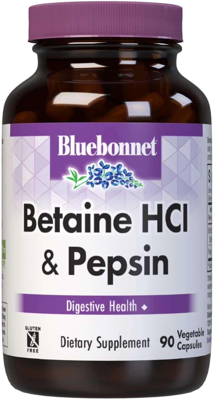 BlueBonnet Betaina HCl con Pepsina – 90 Cápsulas Vegetales
