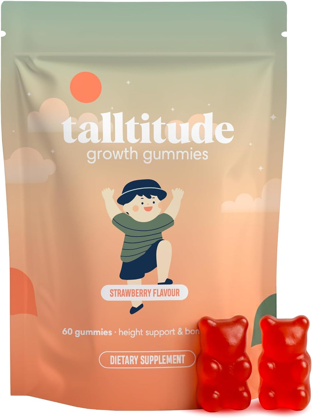 Growth Gummies - Natural Height Support & Bone Strength Supplement for Kids & Teens with Vitamin D, Calcium, Ashwagandha, L-Arginine - 60 Gummies
