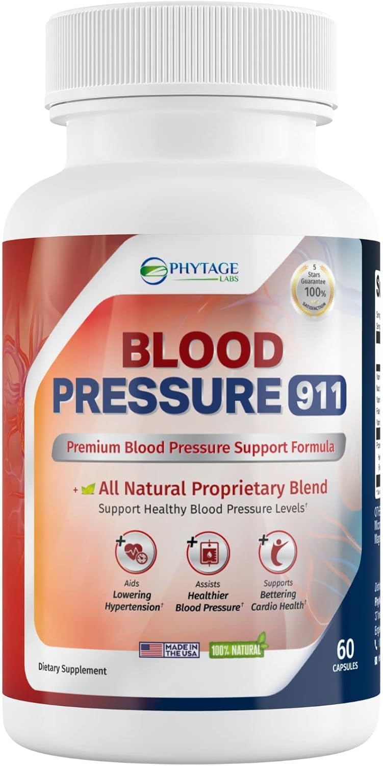 Blood Pressure 911 – Suplemento para el Apoyo de la Presión Arterial – Fórmula Natural con Espino Blanco, Olivo y Vitamina B12 – 60 Cápsulas