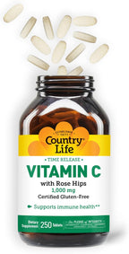 Country Life Vitamina C 1000 mg con Rose Hips, de Liberación Sostenida, 250 tabletas
