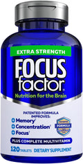Focus Factor Adults Extra Strength, 120 Comprimidos - Suplemento para la Memoria, Concentración y Enfoque - Multivitamínico Completo con DMAE, Vitamina D, DHA