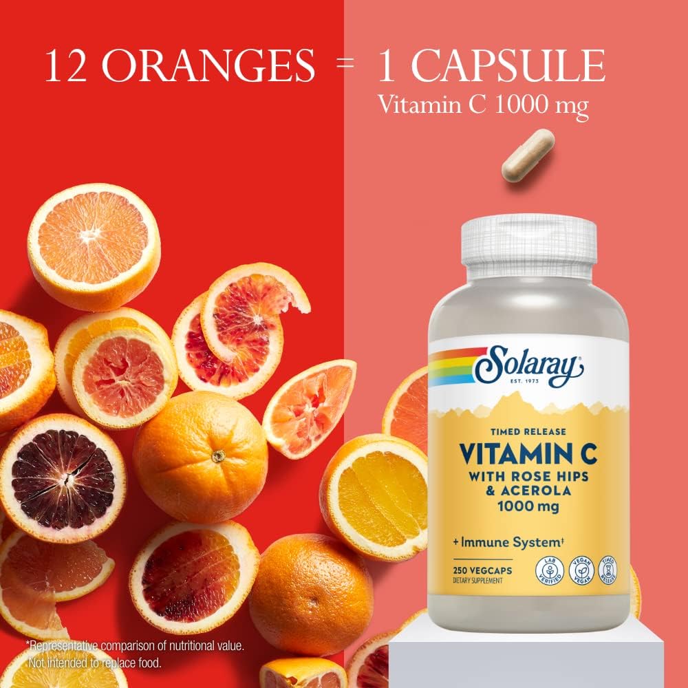 SOLARAY Vitamina C 1000 mg Liberación Prolongada con Escaramujo y Acerola 250 Cápsulas