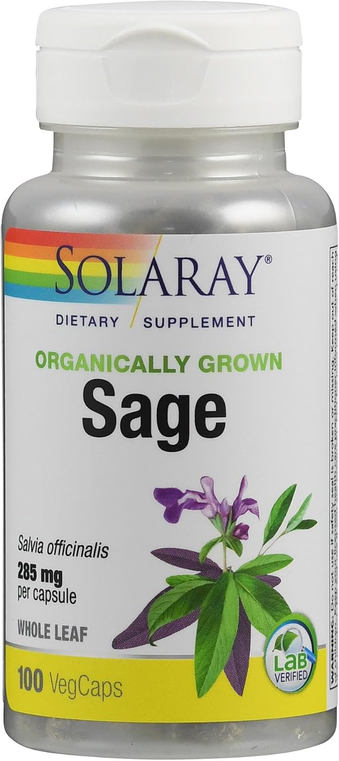 SOLARAY Hojas de Salvia - 570 mg, 100 Cápsulas Veganas