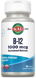 KAL Vitamina B12 1000mcg, Liberación Sostenida – Apoyo Energético y Nervioso, Vegano, 100 Comprimidos