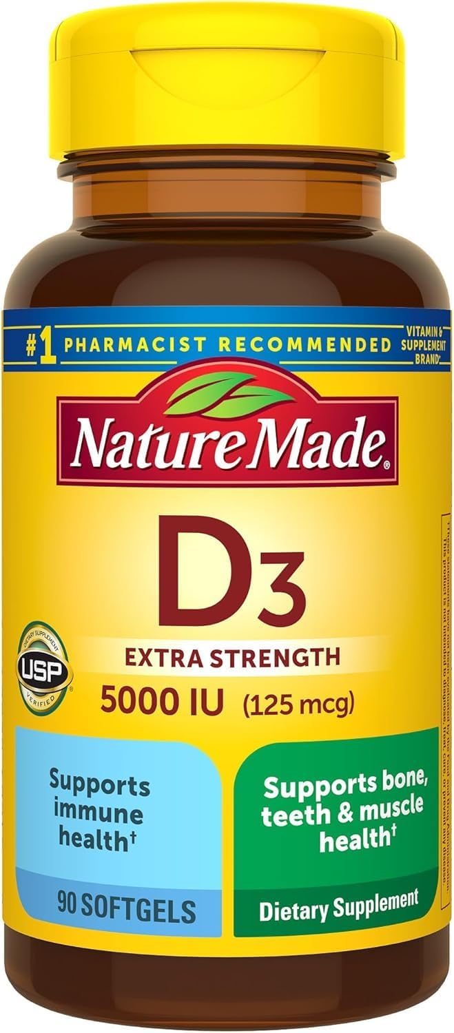Nature Made Vitamina D3 5000 UI Cápsulas Blandas Líquidas, 90 unidades (Paquete de 2)