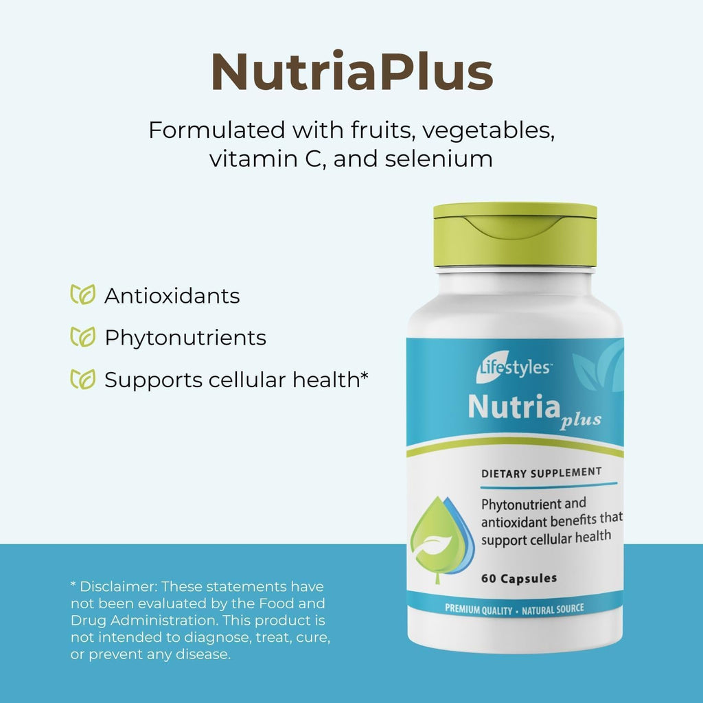 Lifestyles NutriaPlus Antioxidant Supplement - Herbal Immune Support & Multivitamin with Selenium, Vitamin C, Green Tea, Garlic, and More – Made in Canada – 60 Cápsulas
